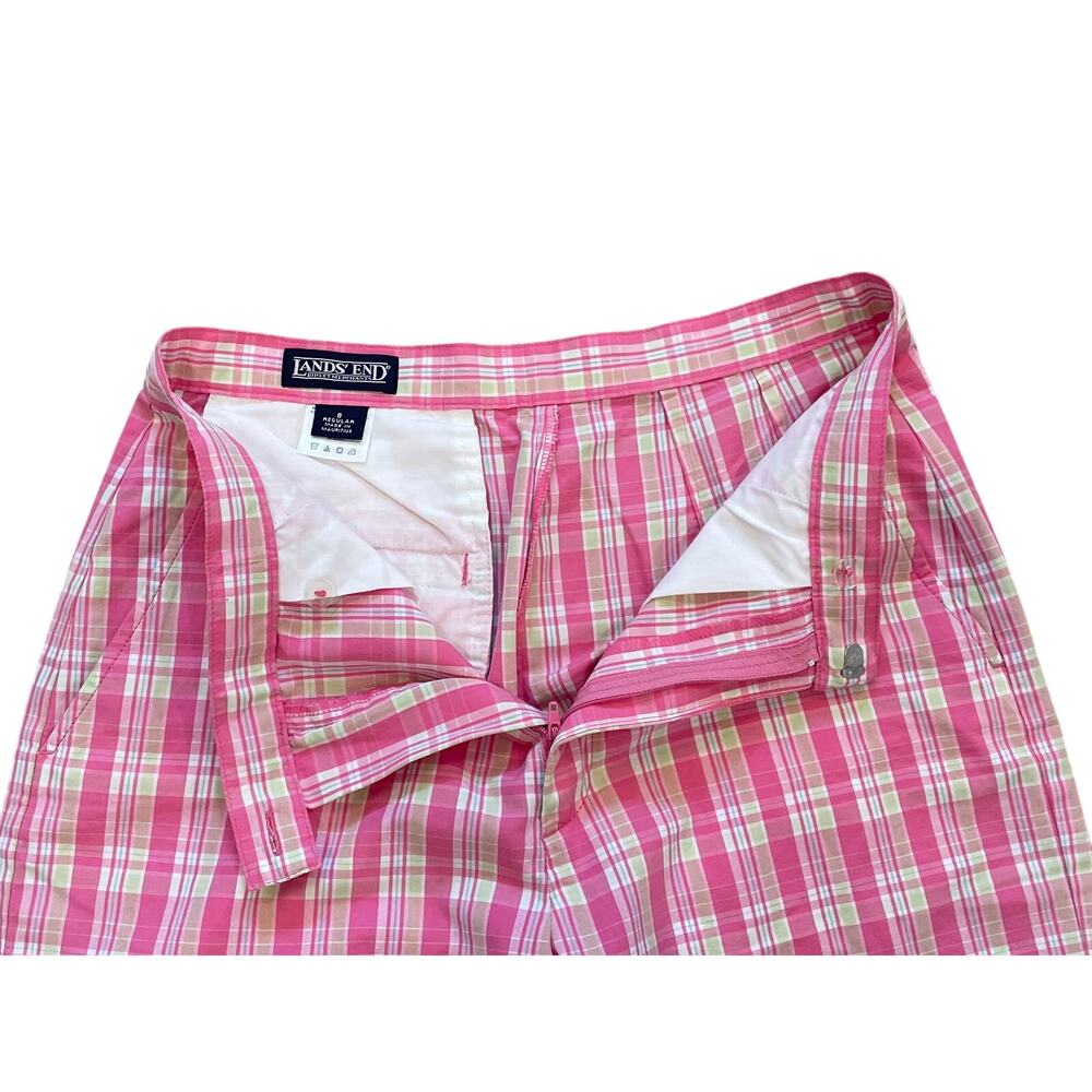 Lands' End Pink Plaid Cropped Chino Pants, High Rise, Lightweight, Cotton, 8 - Picture 3 of 13